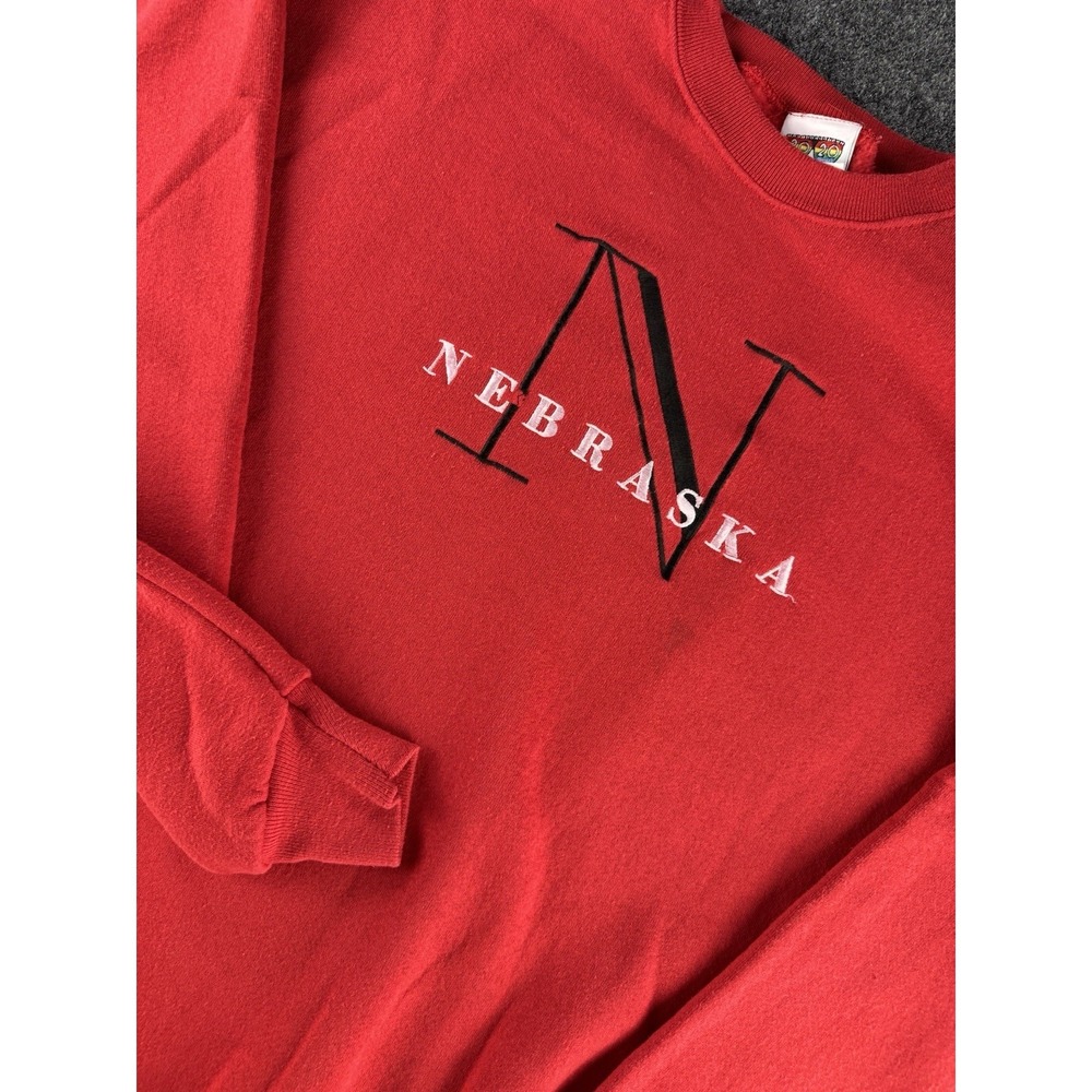 VTG Nebraska Crewneck Sweatshirt USA Made XL Red Spellout Embroidered